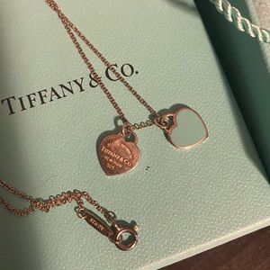 Tiffany and co mini double heart blue enamel necklace